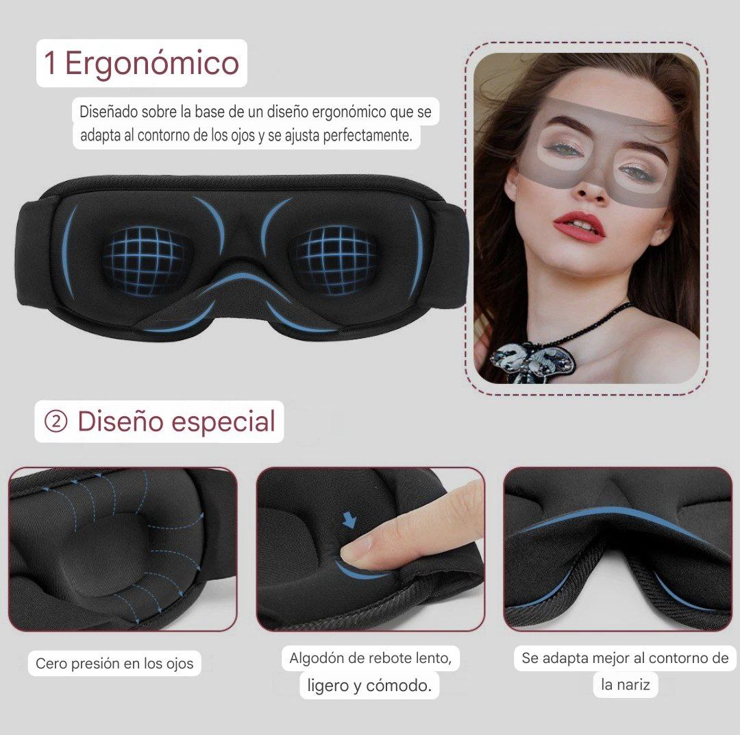 Máscara para Dormir Blackout 3D - Calidad Premium
