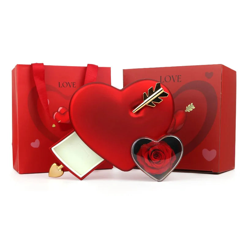 Caja de Joyas Cupido con Collar Personalizado y Rosa Eterna