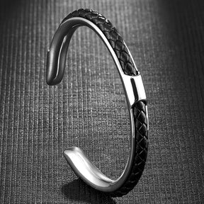 Bracelete Dionisio - Cuero y Acero (Ajustable)