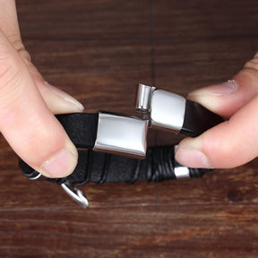 Pulsera Cruz - Cuero y Acero